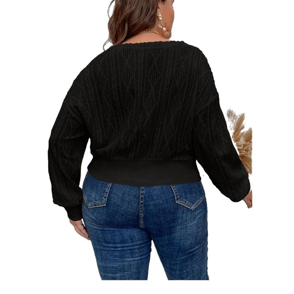 💥3/$10💥Casual Solid Deep V Neck Top Long Sleeve Black Plus Size - Picture 5 of 5